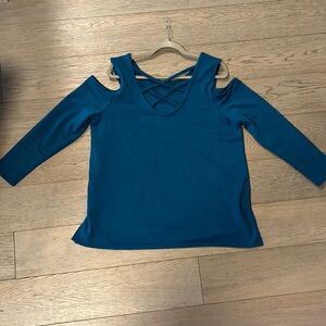 T-Shirt Lane Bryant - Cold Shoulder Criss Cross Back, Teal Top size 14-16